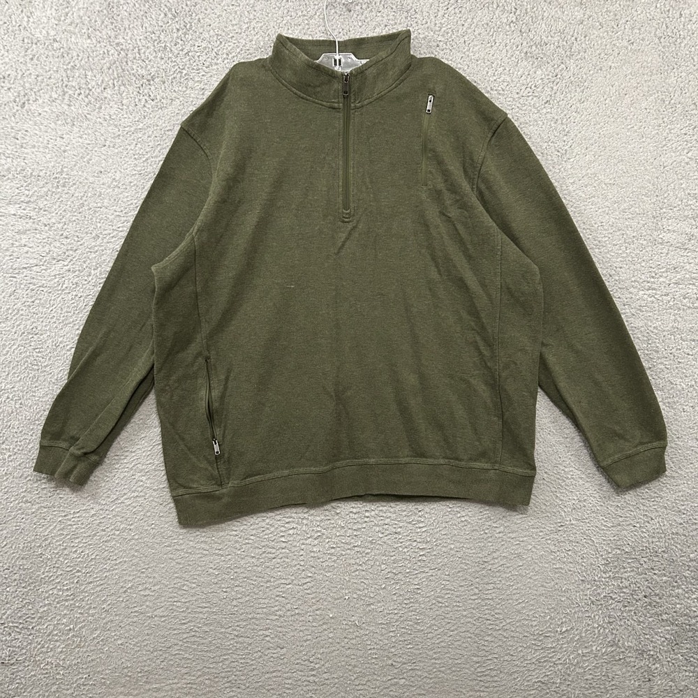 SCOTTeVest Sweater Mens Extra Large Green Pullover Quarter Zip Mock Neck Golf